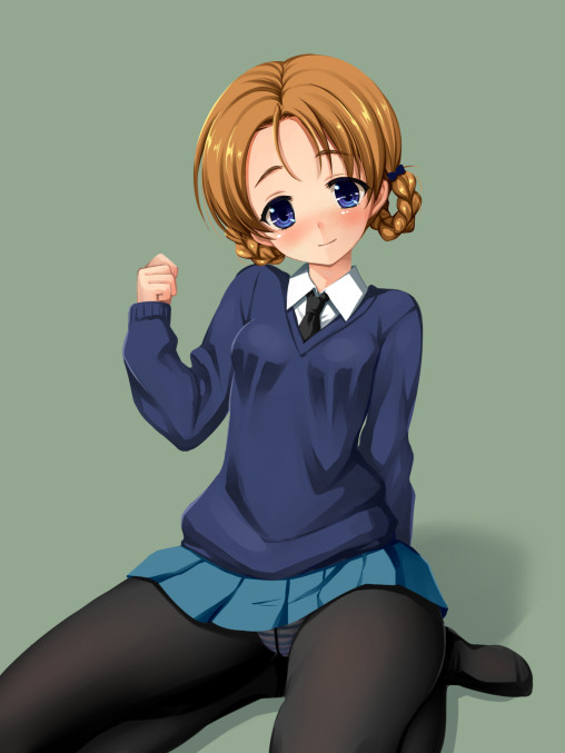 girls und panzer orange pekoe black pantyhose nylon legs tights seamed crotch anime girl skirt
