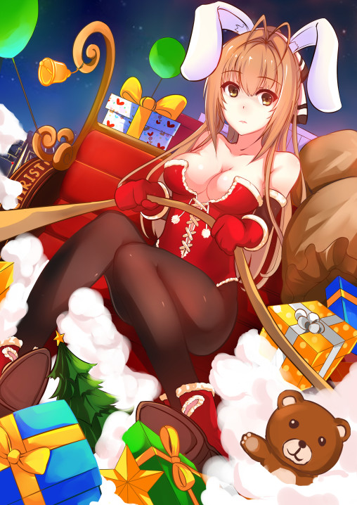 amagi brilliant park sento isuzu black pantyhose nylon legs tights anime girl santa costume bunny ears