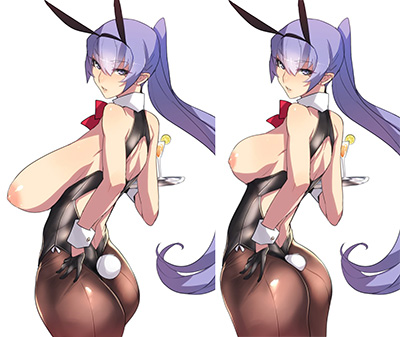 black pantyhose ass nylon tights thick thighs big tits nipple bunny ears uniform  sexy ecchi anime girl tail sexy