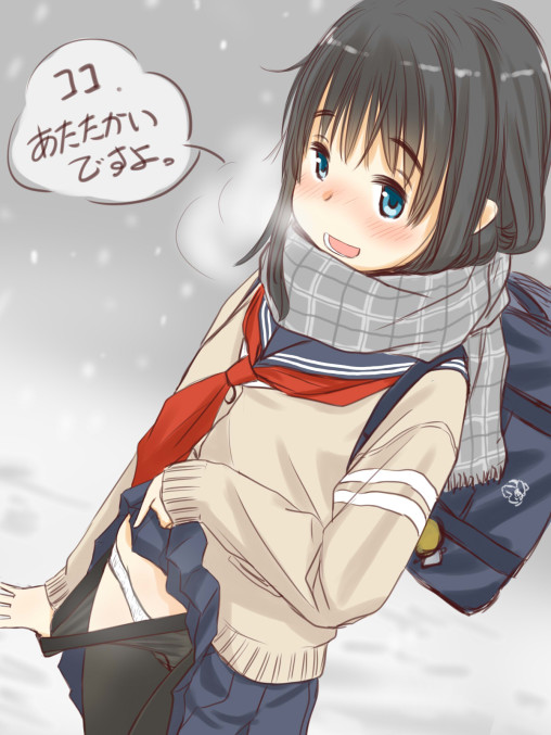 black pantyhose tights nylon legs anime girl pantsu snow scarf
