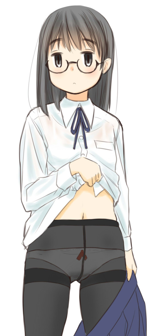 black pantyhose tights nylon legs thighband pantyhose panties removing skirt glasses anime girl ecchi