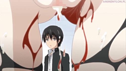 euphoria gif Byakuya Rinne black pantyhose tights anime girl blood virgin semen creampie hentai after sex