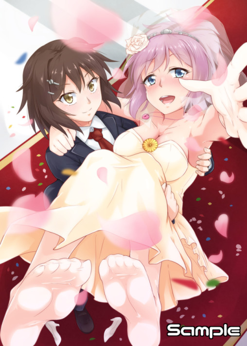kantai collection aoba feet white pantyhose nylon tights wedding dress hosiery lingerie anime 2girls