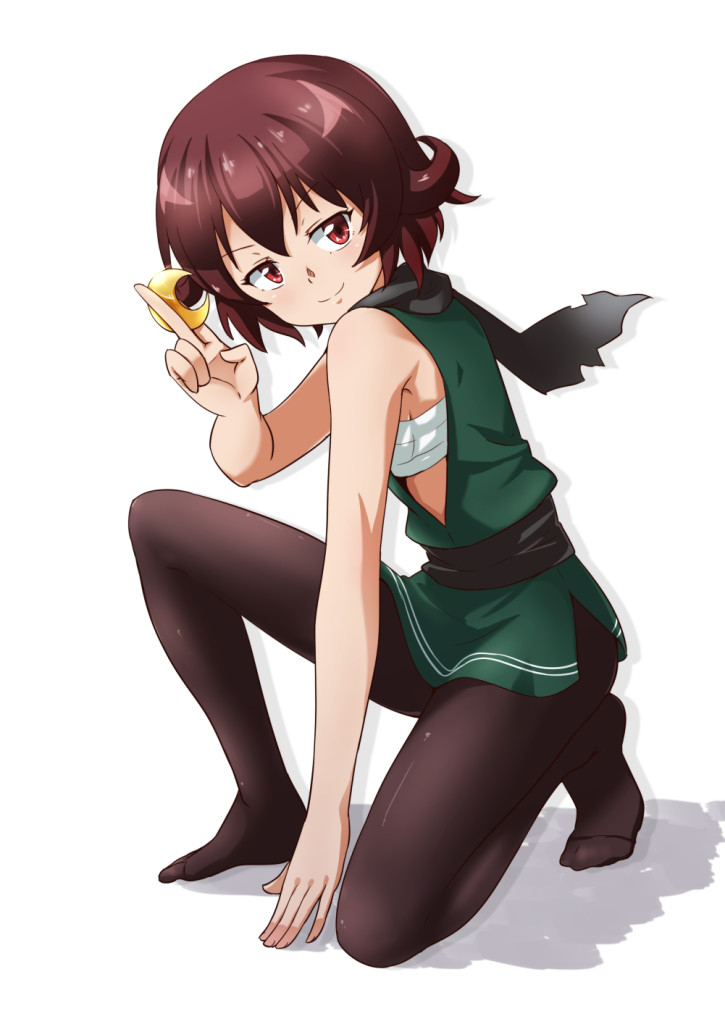 kantai collection mutsuki black pantyhose feet tights nylon legs ninja costume red eyes anime girl
