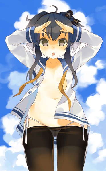 kantai collection tokitsukaze black pantyhose tights nylon anime girl pettanko ecchi