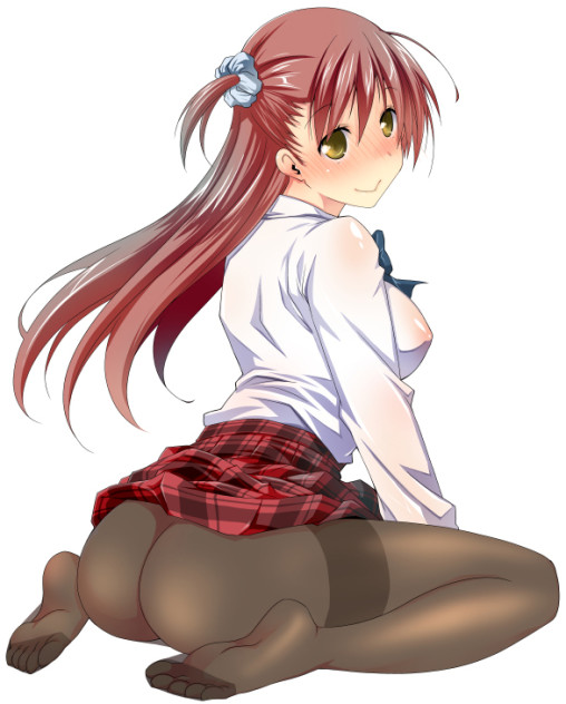 black pantyhose feet nylon tights legs ass anime girl sitting nipple smile sexy ecchi