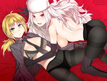 fate-stay-night-saber-irisviel-von-eiznbern-lesbian-lingerie-pantyhose-tights-nylon-thong-ass-panties