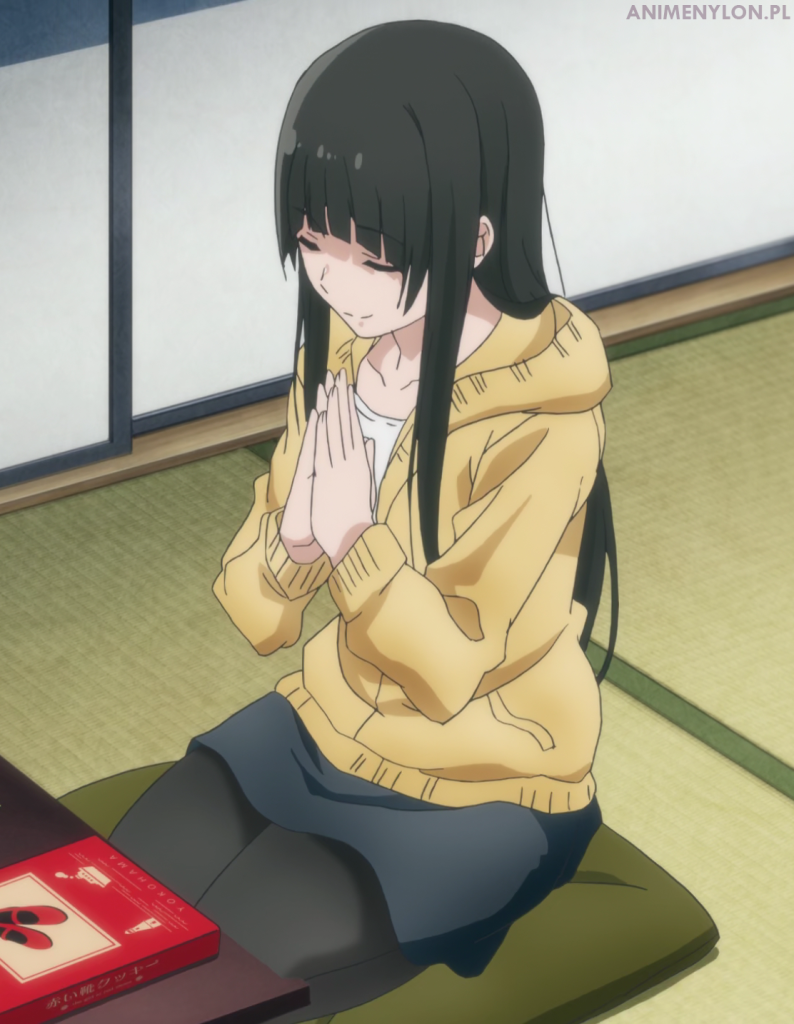 flying witch kowata makoto black tights pantyhose nylon legs anime girl sitting long hair black hair prey