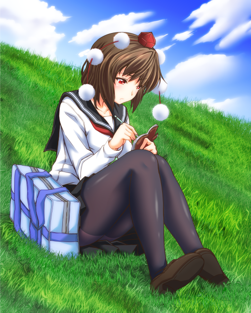 touhou shameimaru aya black tights pantyhose nylon legs anime girl school uniform sailor uniform