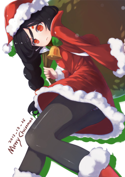 black tights pantyhose anime girl santa costume red eyes legs nylon