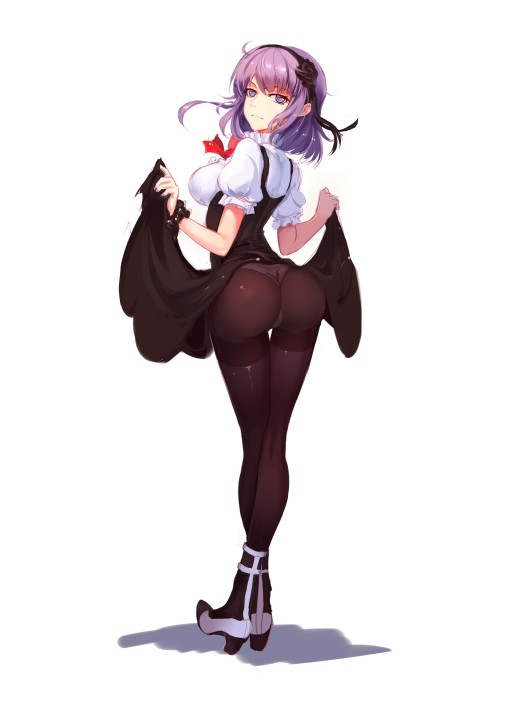 dagashi kashi shidare hotaru black tights anime girl pantyhose apskirt panties ass nylon purple hair