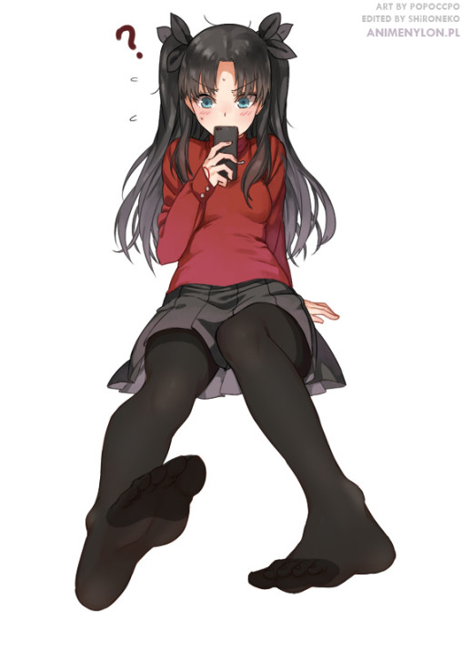fate stay night tohsaka rin black tights feet pantyhose anime girl twin tails foot fetish skirt