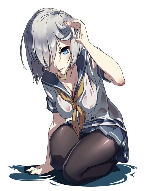kantai collection hamakaze black tights anime girl pantyhose grey hair school uniform legs