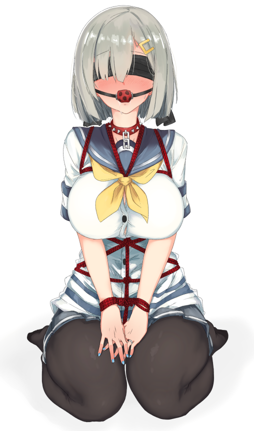 kantai collection hamakaze black tights pantyhose anime girl nylon bondage rope collar bdsm skirt lewd