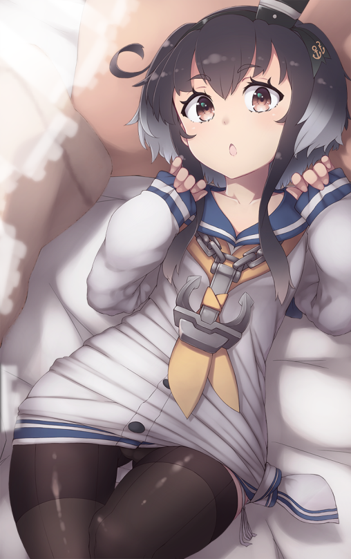 kantai collection tokitsukaze black tights anime girl pantyhose nylon legs sailor uniform fanart