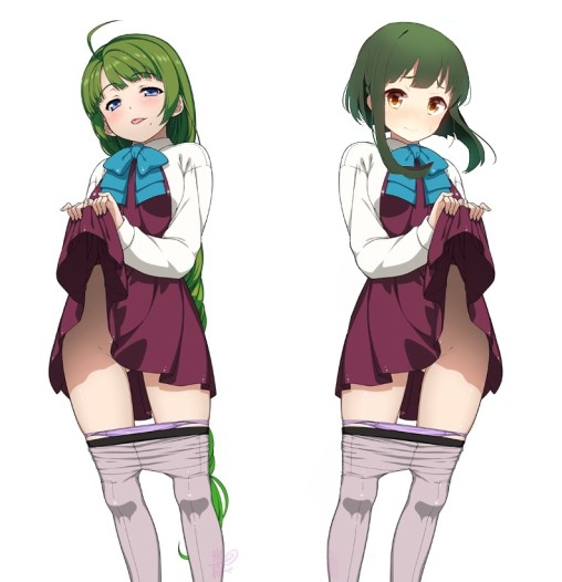 kantai collection yuugumo takanami grey tights pantyhose pull anime girl dress lift nylon panties 2girls