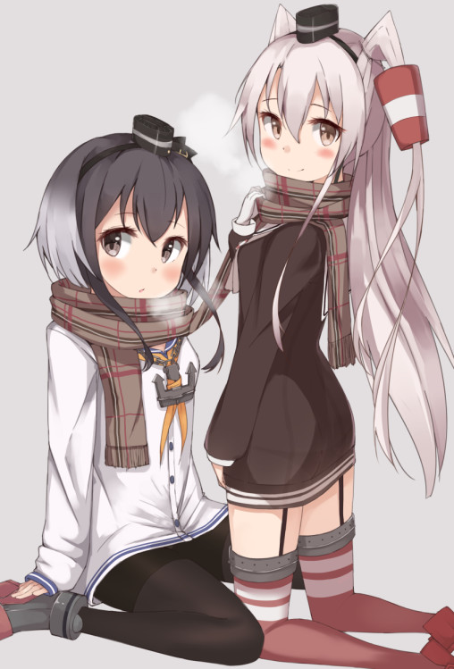 kantai collection amatsukaze tokitsukaze black pantyhose 2girls anime legs kneesocks garter straps