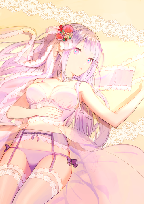 re zero kara hajimeru isekai seikatsu emilia stockings anime girl lingerie garter belt bra panties underwear