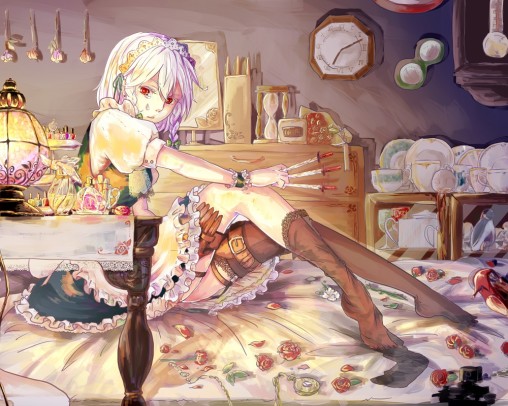 touhou-izayoi-sakuya-stockings-feet-anime-girl-black-nylon-kneesocks-long-legs-foot