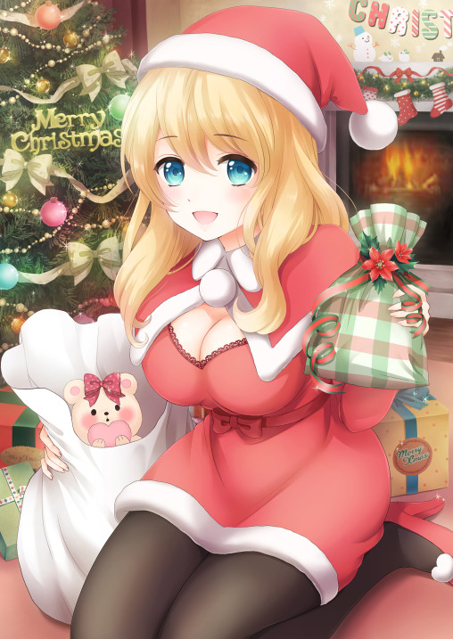 anime-pantyhose-santa-uniform-legs-black-tights-nylon-blonde-christmas-costume