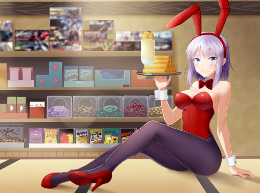 dagashi-kashi-shidare-hotaru-pantyhose-legs-black-tights-nylon-anime-bunny-girl-bunnysuit-ears-high-heels