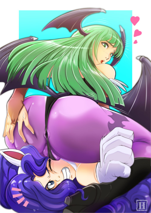 darkstalkers-morrigan-aensland-felicia-facesitting-yuri-lesbian-ass-pantyhose-tights-nylon-anus-cameltoe