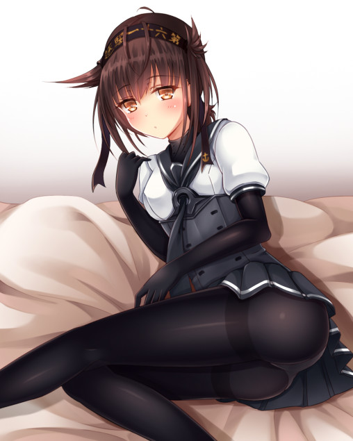 kantai-collection-hatsuzuki-pantyhose-anime-girl-legs-black-tights-nylon-ass-panties