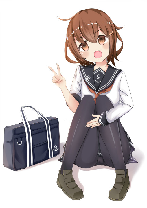 kantai-collection-ikazuchi-pantyhose-legs-anime-girl-black-tights-nylon-sailor-uniform-panties