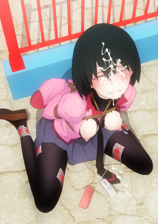 monogatari-series-oshino-ougi-pantyhose-hentai-bondage-anime-girl-black-tights-nylon-boobs-facial-cum-on-face
