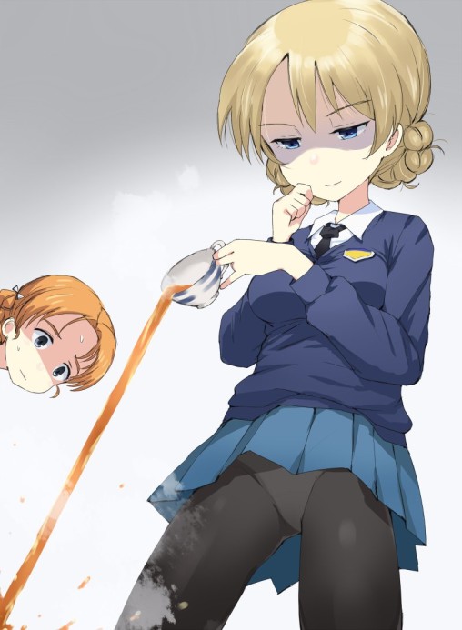 girls-und-panzer-darjeeling-pantyhose-upskirt-anime-girl-black-tights-nylon-panties-skirt