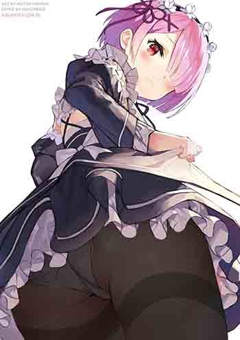 re-zero-kara-hajimeru-isekai-seikatsu-ram-pantyhose-ass-ecchi-anime-maid-girl-tights-nylon-panties-pantsu