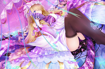 touhou-yakumo-yukari-stockings-nylon-legs-anime-girl-panties-blonde
