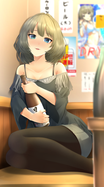 idolmaster cinderella girls takagaki kaede pantyhose nylon anime drunk girl black tights legs