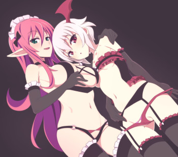 kono subarashii sekai ni shukufuku wo succubus anime girls stockings lingerie garter belt boobs