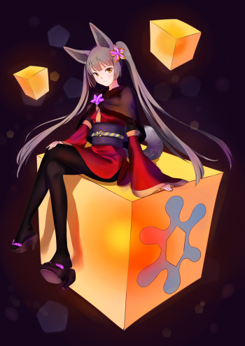 pixiv fantasia pantyhose kimono anime fox girl feet nylon crossed legs tights twintails