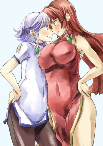 touhou-izayoi-sakuya-pantyhose-nylon-legs-anime-2girls-chinese-dress
