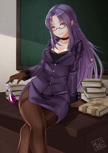 fate stay night caster pantyhose anime stockings crossed legs nylon girl elf pointed ears tights