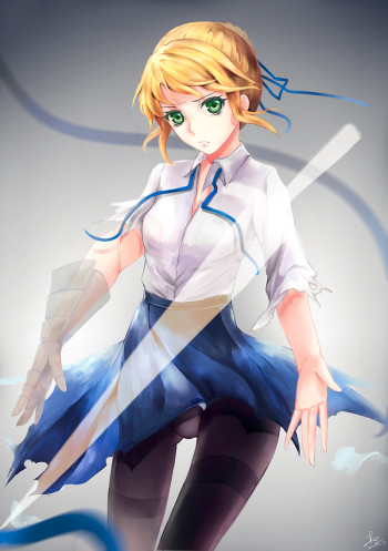 fate stay night saber stockings anime pantyhose girl nylon legs upskirt blonde