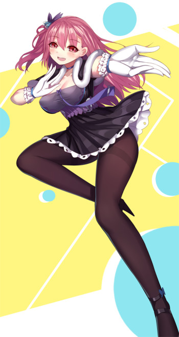 anime stockings nylon long legs black tights pantyhose girl pink hair