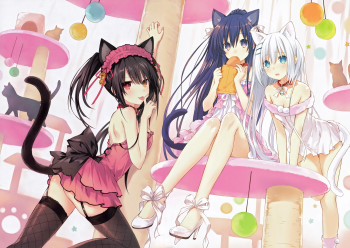 date a live tokisaki kurumi, yatogami tohka tobiichi origami nekomimi cat ears stockings thighhighs kneesocks