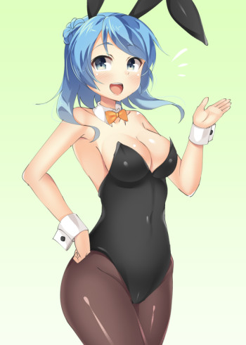 kantai collection urakaze stockings tights anime nylon legs pantyhose bunny costume boobs