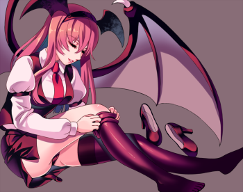 touhou koakuma stockings nylon legs dressing panties demon succubus girl anime