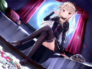 anime gothic loli girl lolita fashion lolicon feet nylon kneesocks thighhighs blonde manga art