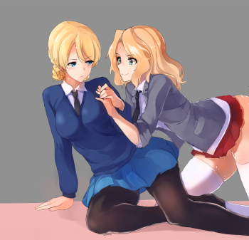 girls und panzer darjeeling kay yuri lesbian anime girls pantyhose tights nylon blonde kneesocks