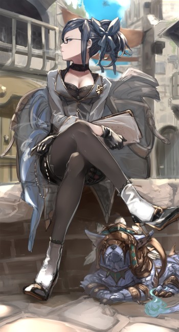 granblue fantasy priest producer stockings nylon anime pantyhose girl black tights crossed legs