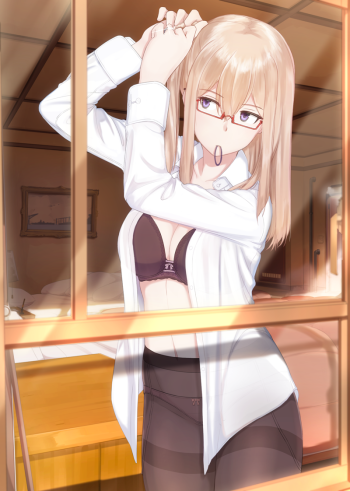kantai collection graf zeppelin dressing pantyhose underwear lingerie ecchi stockings tights nylon glasses