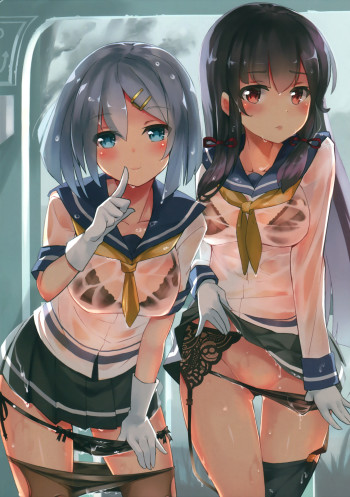 kantai collection hamakaze isokaze ecchi pantyhose pull stockings garter belt lingerie sexy bra boobs panties