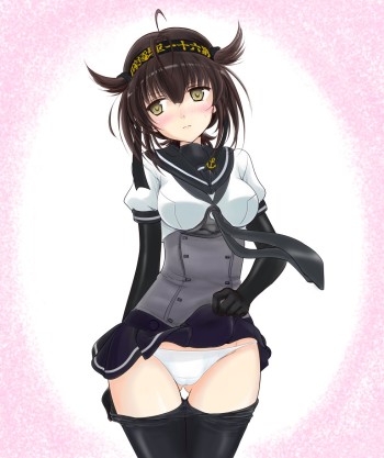 kantai collection hatsuzuki pantyhose pull stockings anime black tights nylon panties upskirt ecchi art