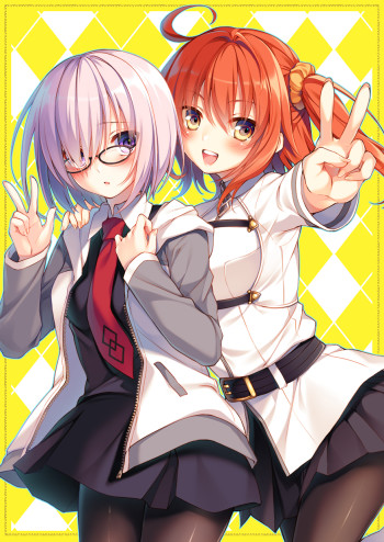 fate grand order shielder mashu kyrielite fujimaru ritsuka stockings anime black tights 2girls nylon legs