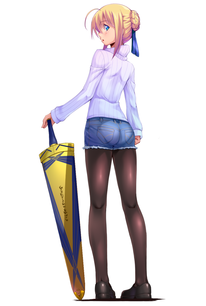 fate stay night saber stockings pantyhose nylon legs black tights blonde